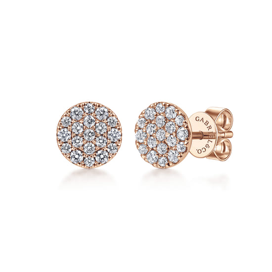 Gabriel - 14K Rose Gold Round Pavé Diamond Stud Earrings