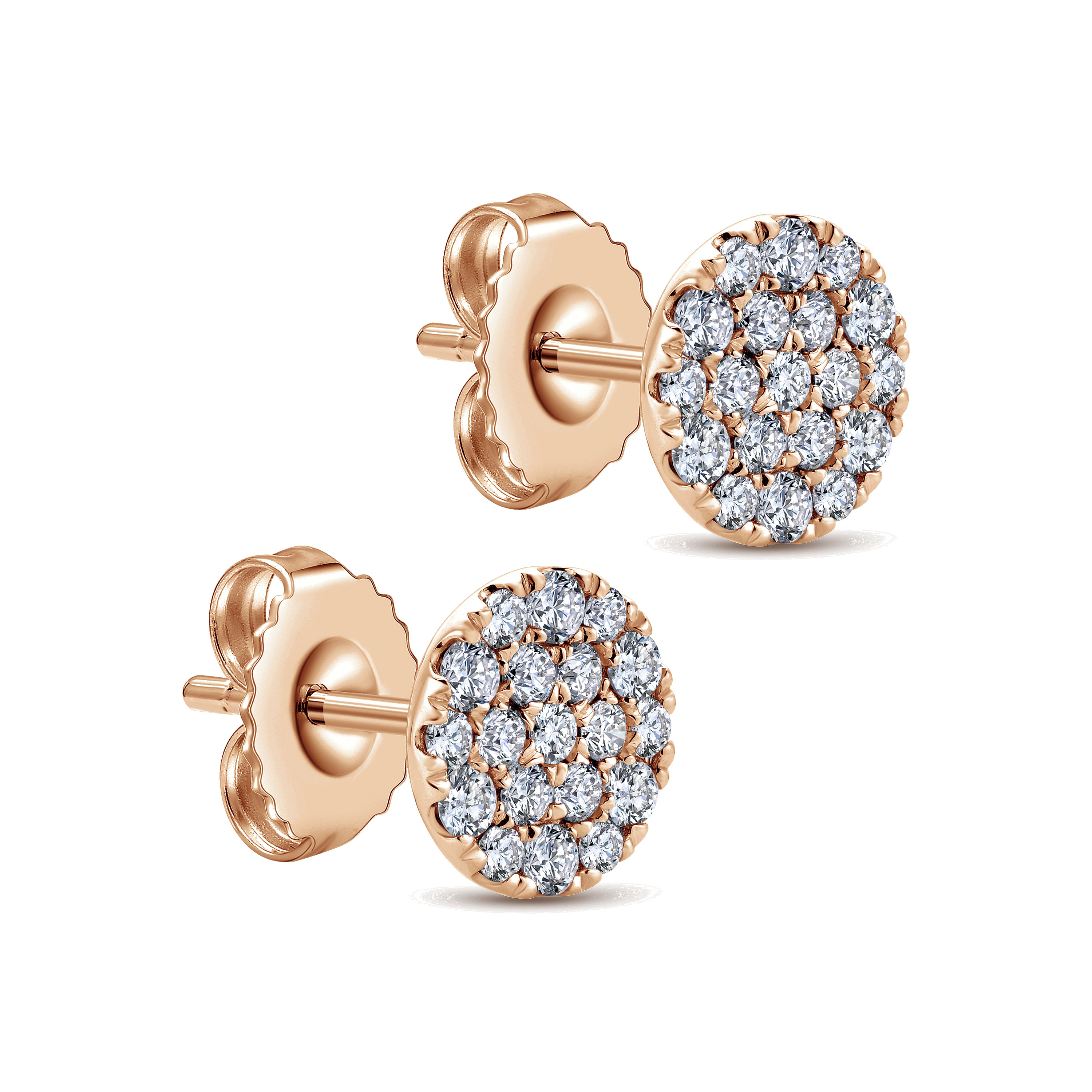 14K Rose Gold Round Pavé Diamond Stud Earrings