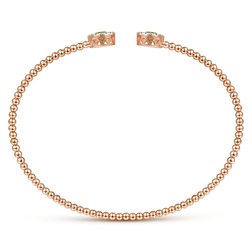 14K Rose Gold Round Peridot and Diamond Halo Bujukan Bangle