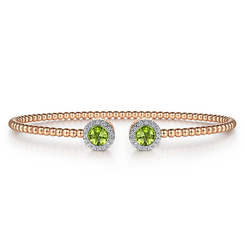 14K Rose Gold Round Peridot and Diamond Halo Bujukan Bangle