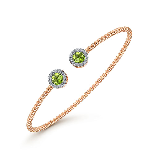 14K Rose Gold Round Peridot and Diamond Halo Bujukan Bangle