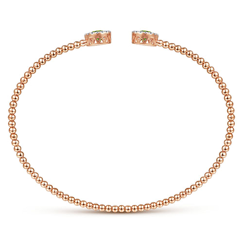 14K Rose Gold Round Peridot and Diamond Halo Bujukan Bangle