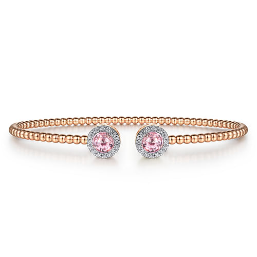 14K Rose Gold Round Pink Zircon and Diamond Halo Bujukan Bangle