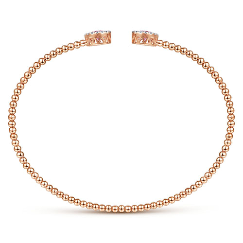 14K Rose Gold Round Pink Zircon and Diamond Halo Bujukan Bangle