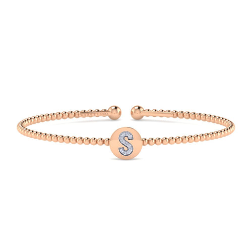 14K Rose Gold Round S Initial Diamond Bujukan Cuff Bracelet