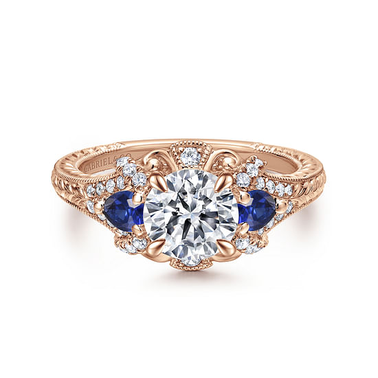 Gabriel - 14K Rose Gold Round Sapphire and Diamond Engagement Ring