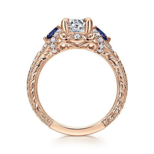 14K Rose Gold Round Sapphire and Diamond Engagement Ring