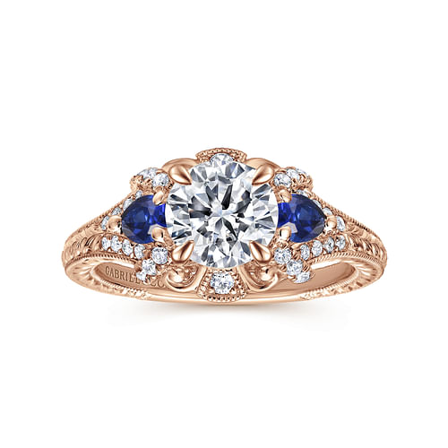 14K Rose Gold Round Sapphire and Diamond Engagement Ring