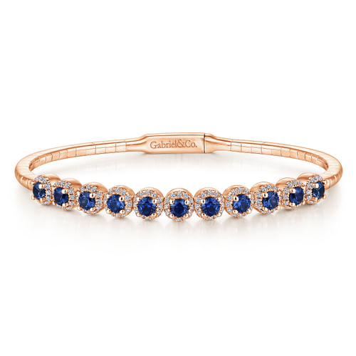14K Rose Gold Round Sapphire and Diamond Halo Bangle