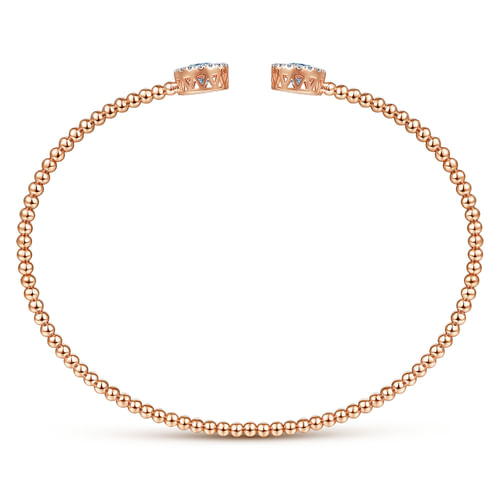 14K Rose Gold Round Sky Blue Topaz and Diamond Halo Bujukan Bangle