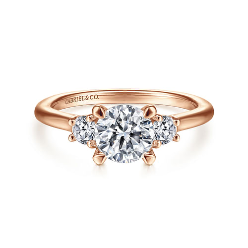 14K Rose Gold Round Three Stone Diamond Engagement Ring