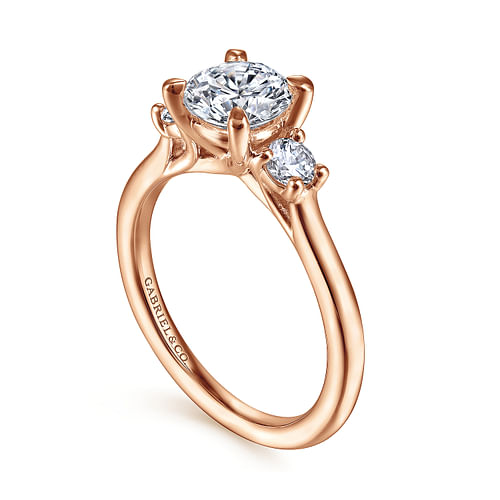 14K Rose Gold Round Three Stone Diamond Engagement Ring