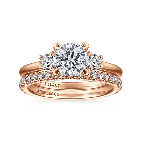 14K Rose Gold Round Three Stone Diamond Engagement Ring