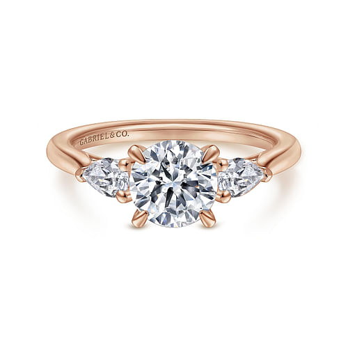 14K Rose Gold Round Three Stone Diamond Engagement Ring