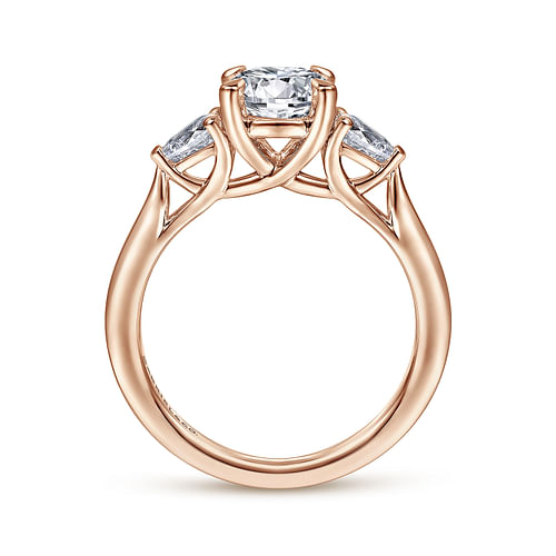 14K Rose Gold Round Three Stone Diamond Engagement Ring