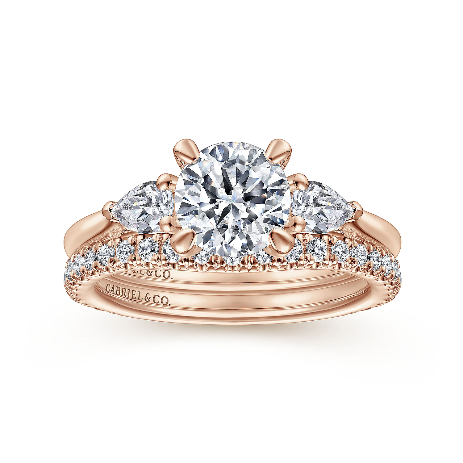 14K Rose Gold Round Three Stone Diamond Engagement Ring