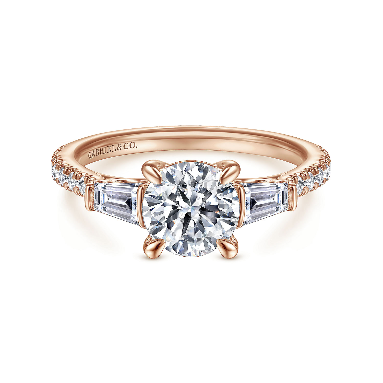 Gabriel - 14K Rose Gold Round Three Stone Diamond Engagement Ring