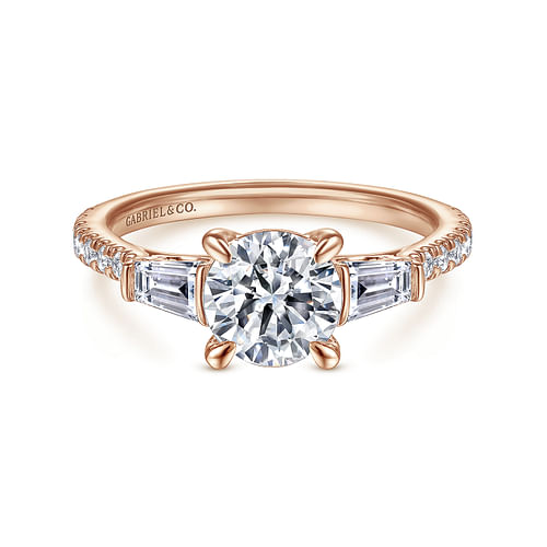 14K Rose Gold Round Three Stone Diamond Engagement Ring