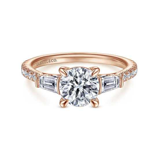 Gabriel - 14K Rose Gold Round Three Stone Diamond Engagement Ring