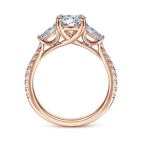 14K Rose Gold Round Three Stone Diamond Engagement Ring