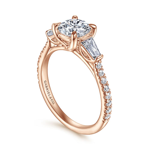 14K Rose Gold Round Three Stone Diamond Engagement Ring