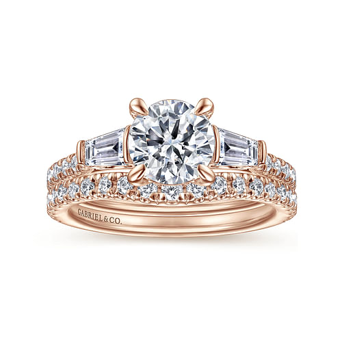 14K Rose Gold Round Three Stone Diamond Engagement Ring