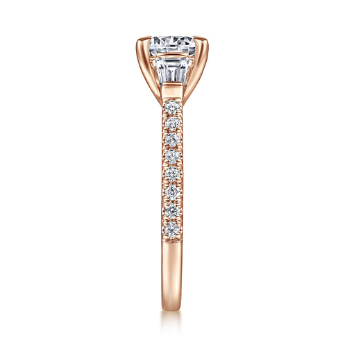 14K Rose Gold Round Three Stone Diamond Engagement Ring