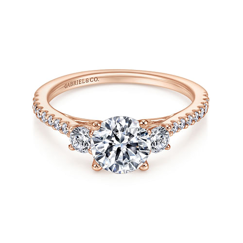 14K Rose Gold Round Three Stone Diamond Engagement Ring