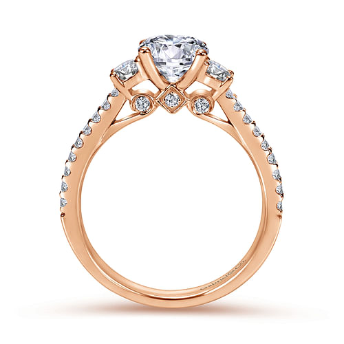 14K Rose Gold Round Three Stone Diamond Engagement Ring