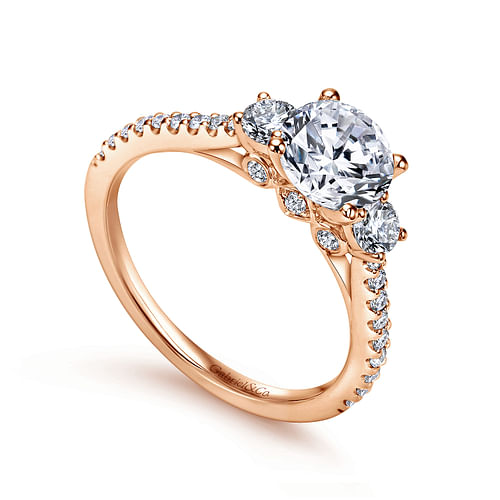 14K Rose Gold Round Three Stone Diamond Engagement Ring