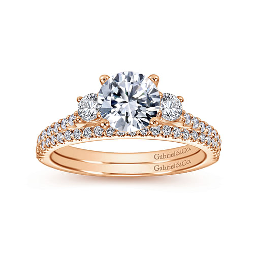 14K Rose Gold Round Three Stone Diamond Engagement Ring