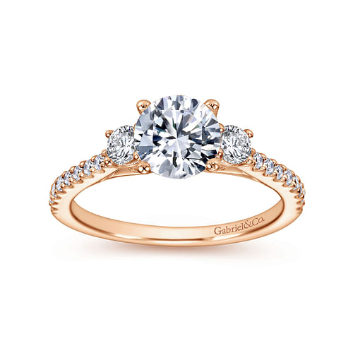 14K Rose Gold Round Three Stone Diamond Engagement Ring