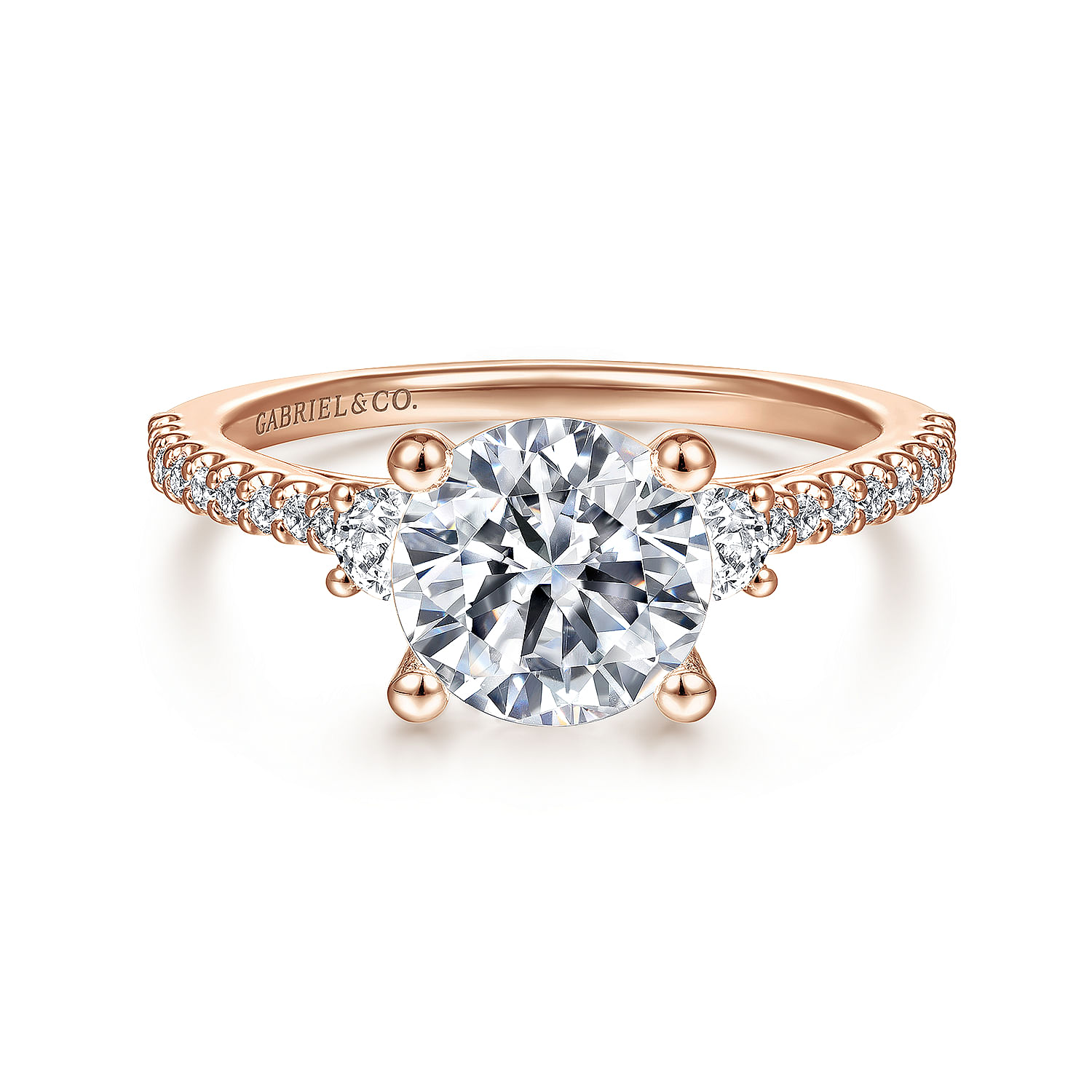 Gabriel - 14K Rose Gold Round Three Stone Diamond Engagement Ring