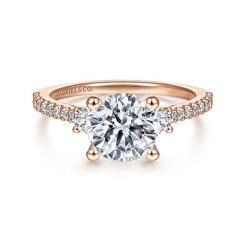 14K Rose Gold Round Three Stone Diamond Engagement Ring