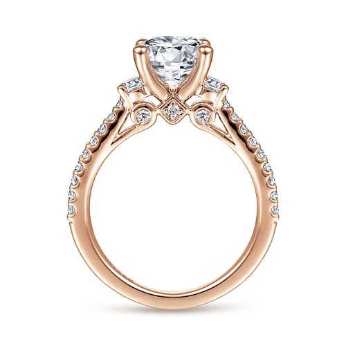 14K Rose Gold Round Three Stone Diamond Engagement Ring