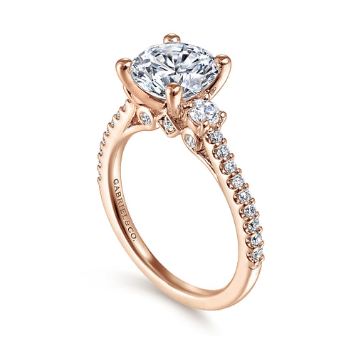 14K Rose Gold Round Three Stone Diamond Engagement Ring