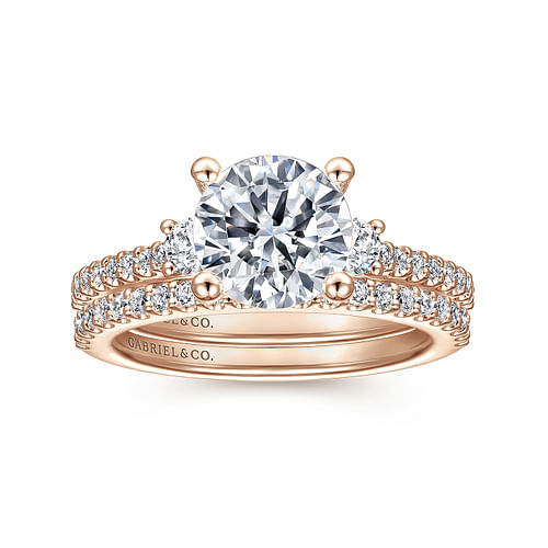 14K Rose Gold Round Three Stone Diamond Engagement Ring