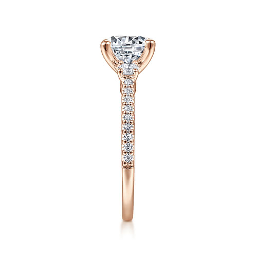 14K Rose Gold Round Three Stone Diamond Engagement Ring