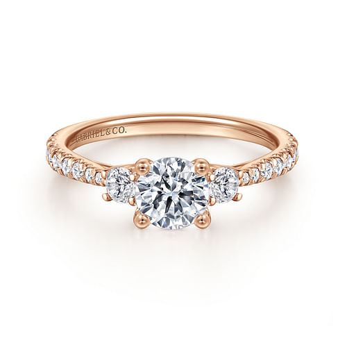 14K Rose Gold Round Three Stone Diamond Engagement Ring