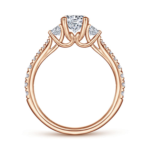 14K Rose Gold Round Three Stone Diamond Engagement Ring