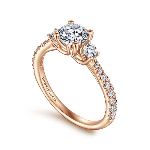 14K Rose Gold Round Three Stone Diamond Engagement Ring