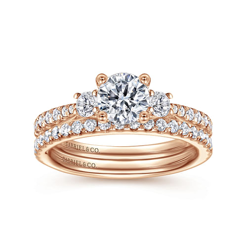 14K Rose Gold Round Three Stone Diamond Engagement Ring