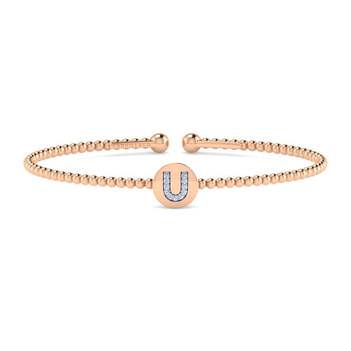 14K Rose Gold Round U Initial Diamond Bujukan Cuff Bracelet