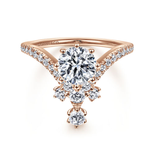 14K Rose Gold Round V Shape Diamond Engagement Ring