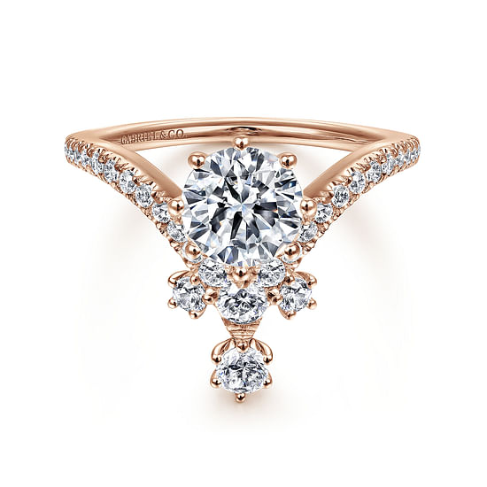 Gabriel - 14K Rose Gold Round V Shape Diamond Engagement Ring