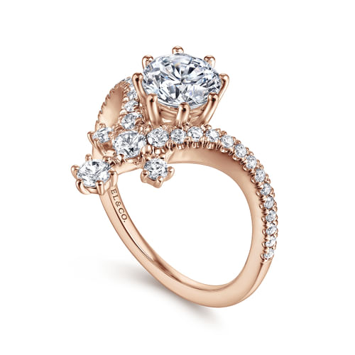 14K Rose Gold Round V Shape Diamond Engagement Ring