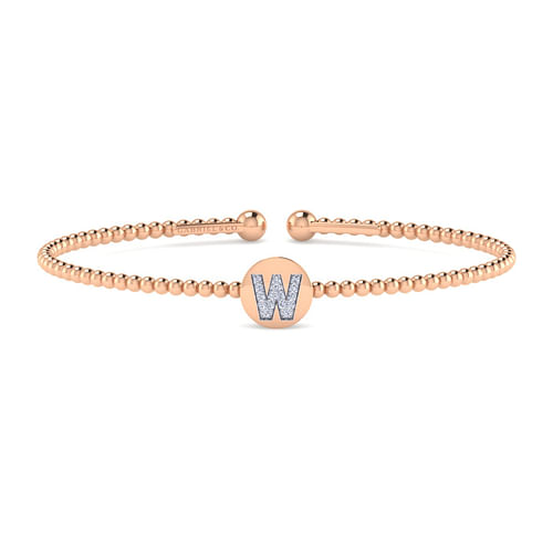 14K Rose Gold Round W Initial Diamond Bujukan Cuff Bracelet