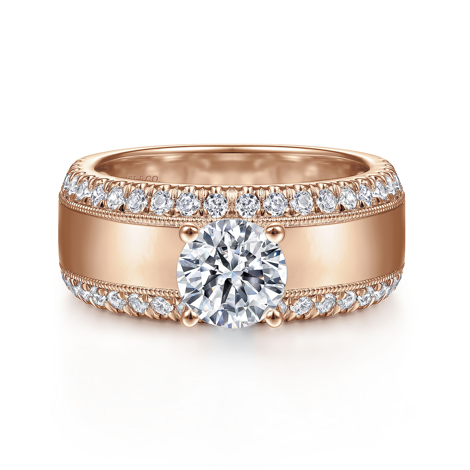 Gabriel - 14K Rose Gold Round Wide Band Diamond Engagement Ring