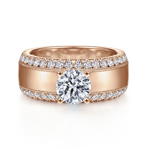 14K Rose Gold Round Wide Band Diamond Engagement Ring