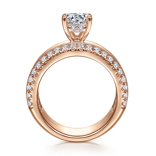 14K Rose Gold Round Wide Band Diamond Engagement Ring